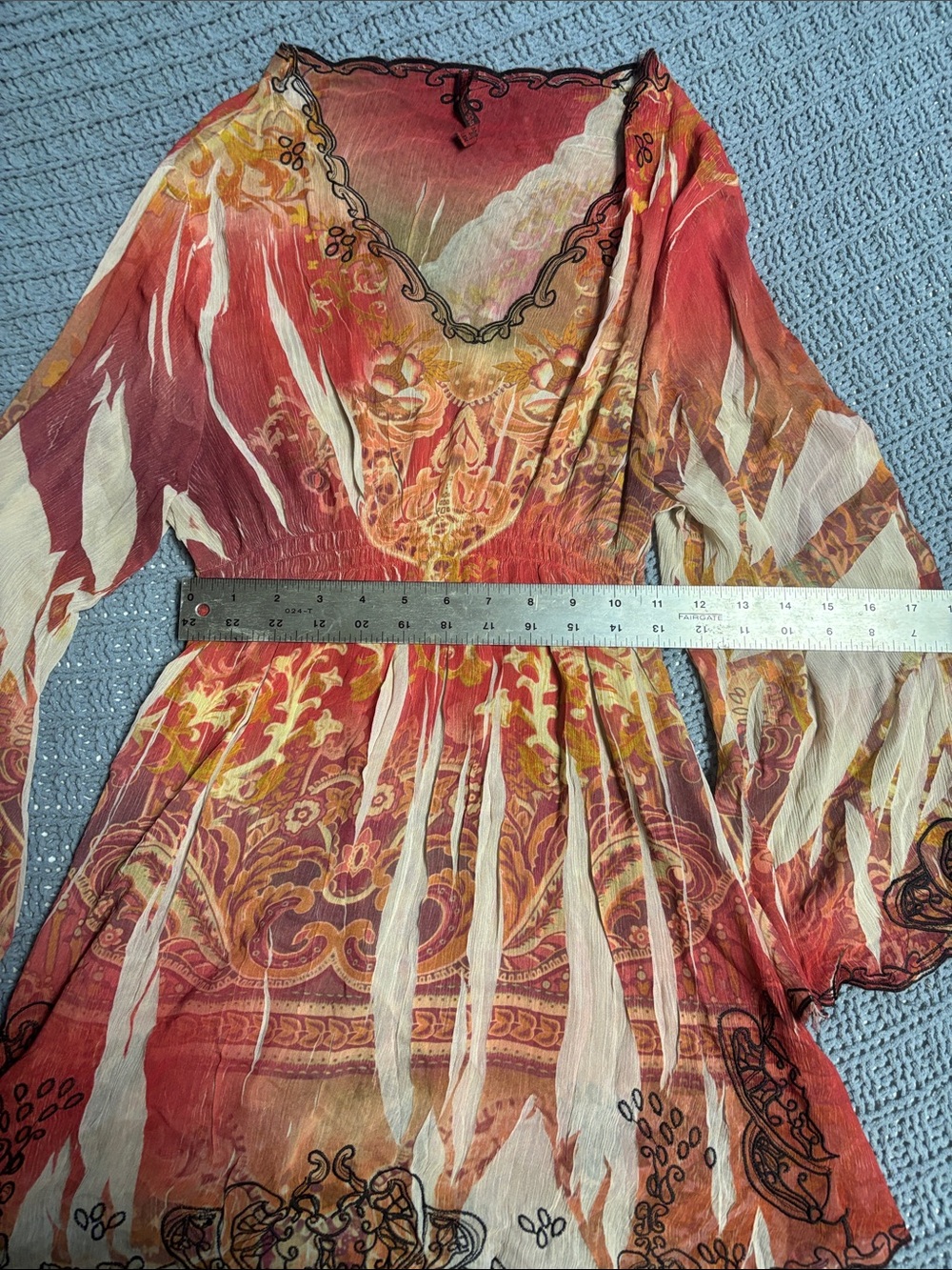 Boho V-Neck Red Patterned Tunic Top - Picture 3 of 6